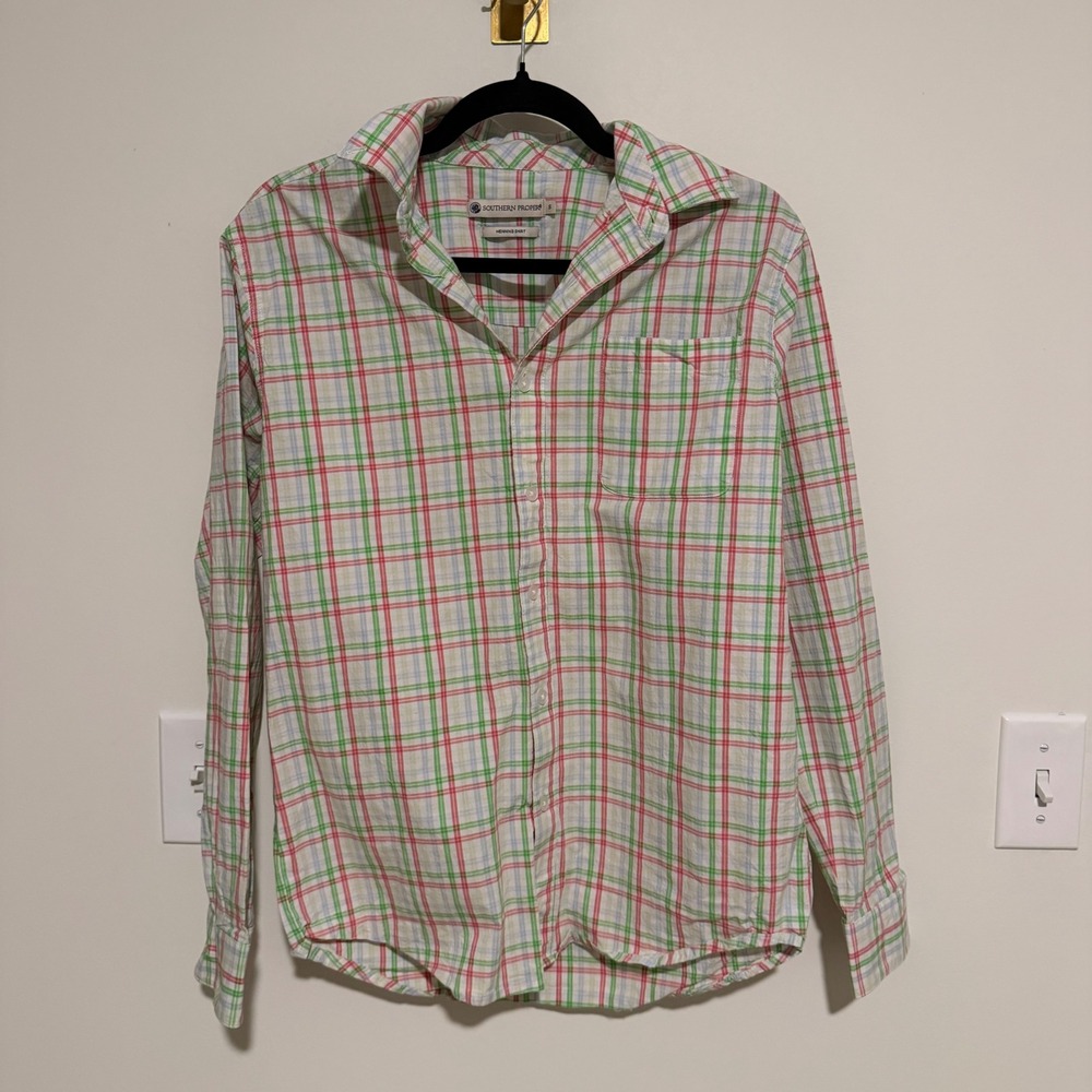 Southern Proper Henning Shirt Womens Small Plaid Button Down Green Pink Blue S‎